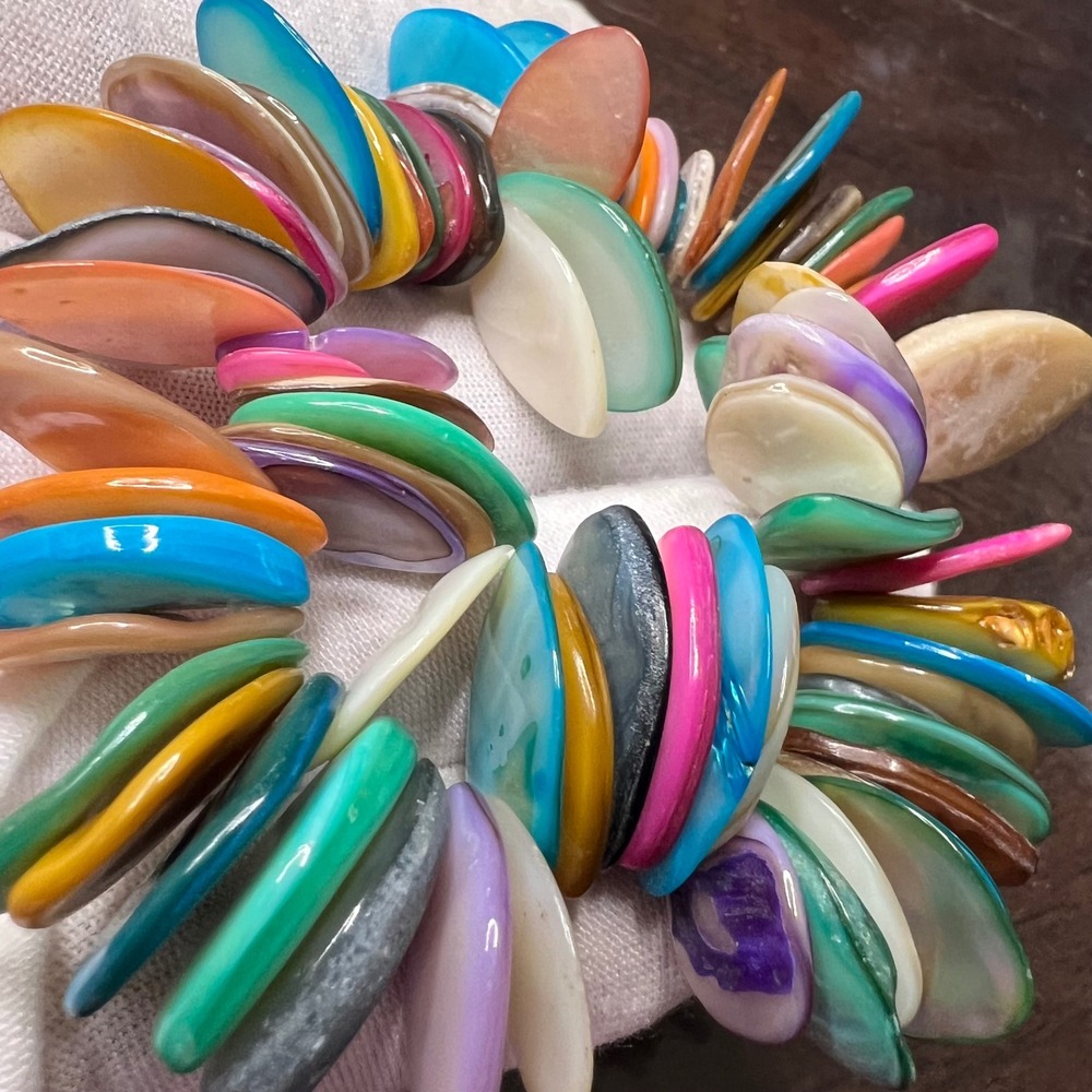 Colorful Shell Bracelet - Stretchy‎ Band - Funky Boho Chic Jewelry Bohemian - Picture 6 of 6